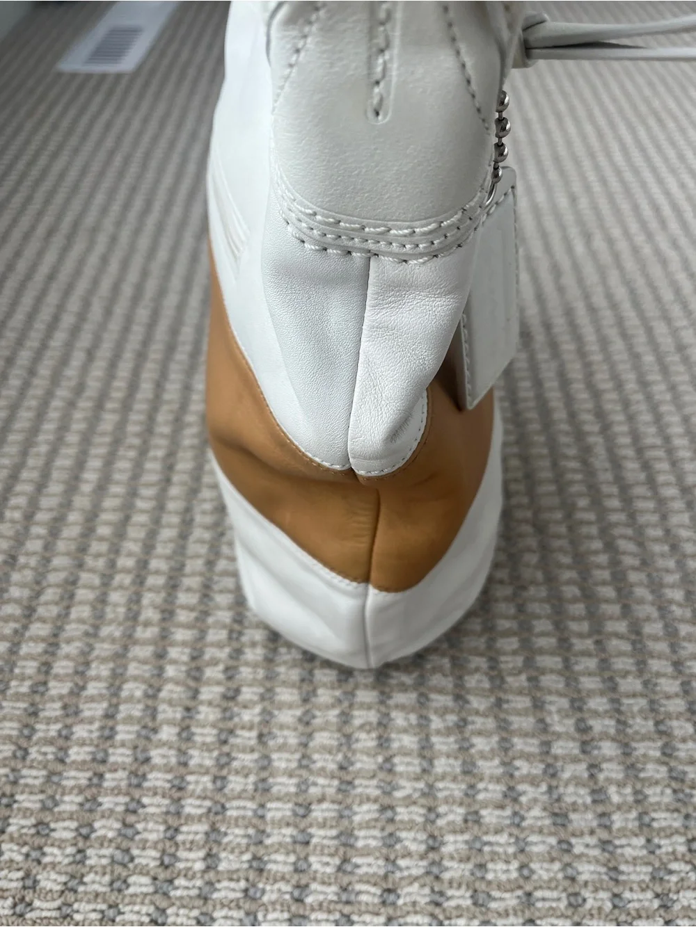 Coach Leather Rugby Duffle Bucket Bag White Camel F13357